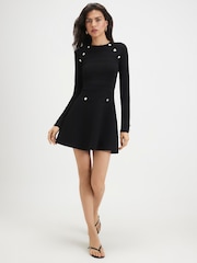 River Island Black Long Sleeve Button Ribbed Military Dress - Image 2 of 4