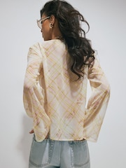 River Island Cream Soft Ruffle Check Blouse - Image 3 of 4