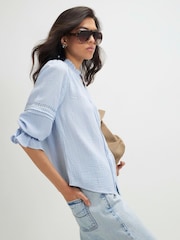 River Island Blue Cotton Frill Sleeve Pintuck Blouse - Image 2 of 4