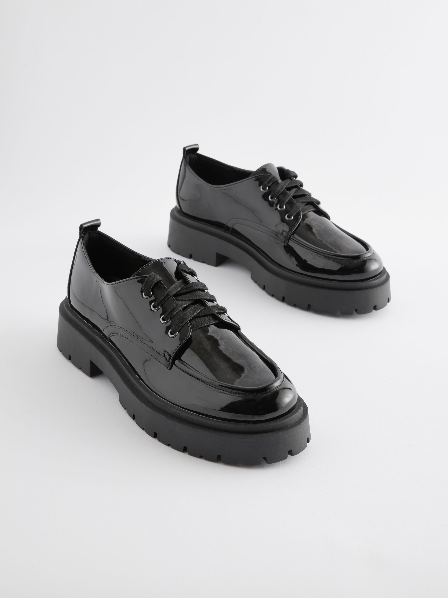 Black patent chunky shoes hot sale