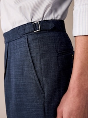 Navy Blue Textured Side Adjuster Trousers - Image 3 of 9