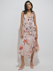 River Island Pink Poet Print Slip Midi Dress - Image 2 of 5