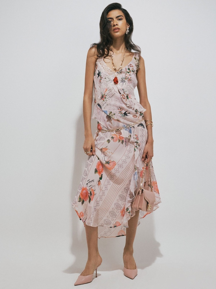 River Island Pink Poet Print Slip Midi Dress - Image 2 of 5