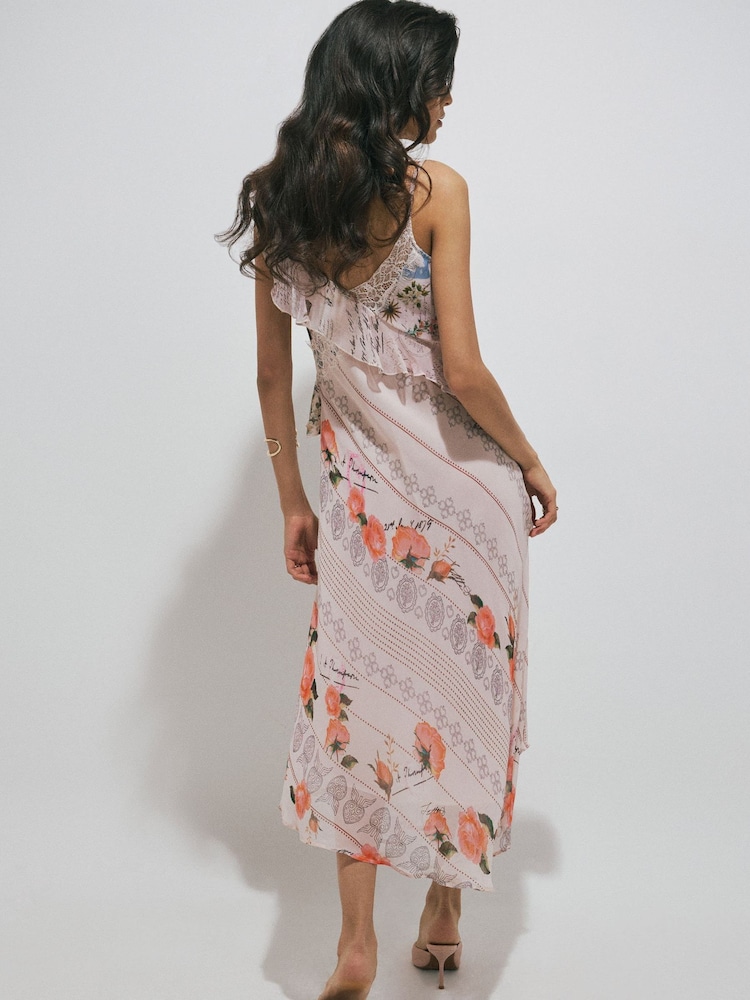 River Island Pink Poet Print Slip Midi Dress - Image 5 of 5