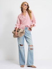 River Island Pink Cotton Frill Sleeve Pintuck Blouse - Image 3 of 4