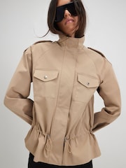 River Island Brown Funnel Neck Tie Waist Bomber Jacket - Image 1 of 4