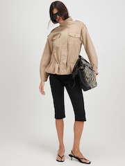 River Island Brown Funnel Neck Tie Waist Bomber Jacket - Image 3 of 4