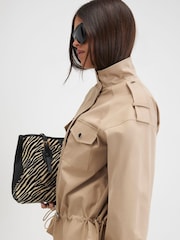 River Island Brown Funnel Neck Tie Waist Bomber Jacket - Image 4 of 4