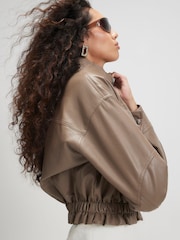 River Island Brown Funnel Neck Faux Leather Jacket - Image 4 of 4