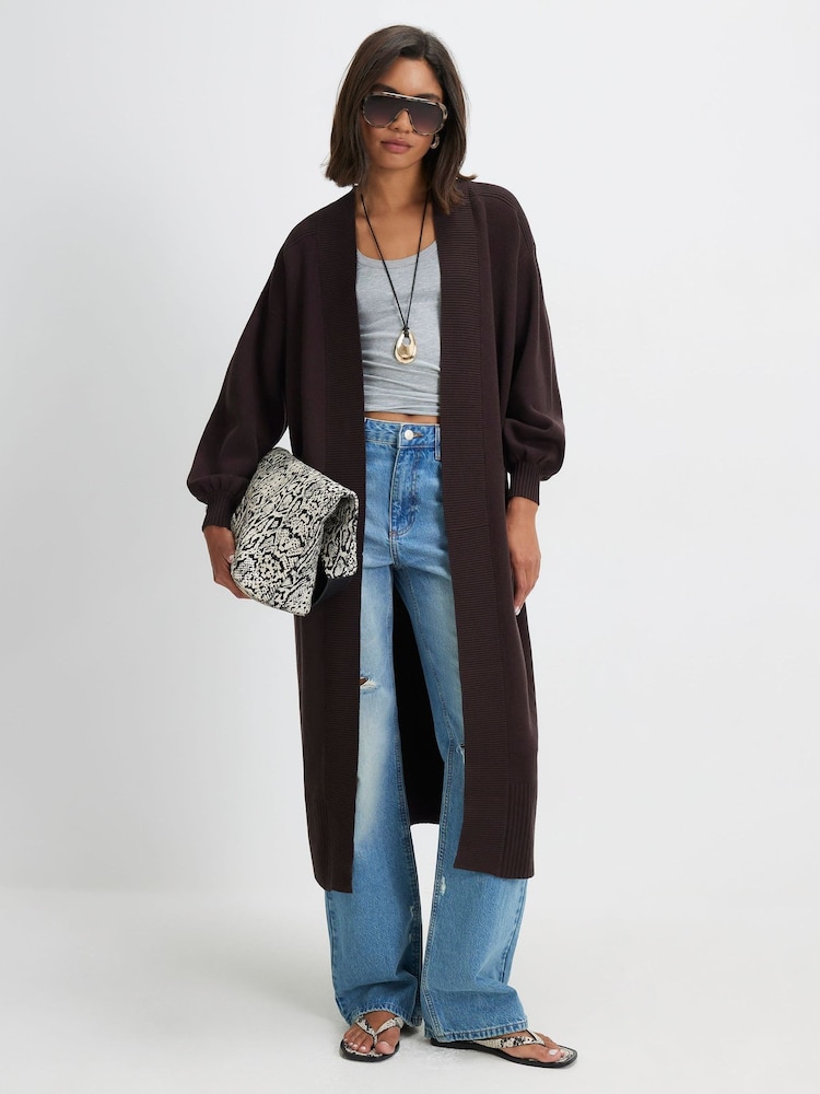 River Island Brown Ribbed Maxi Cardigan - Image 1 of 4 River Island Brown Ribbed Maxi Cardigan - Image 1 of 4