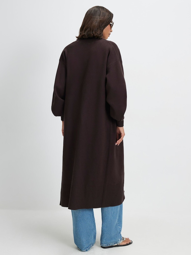 River Island Brown Ribbed Maxi Cardigan - Image 2 of 4 River Island Brown Ribbed Maxi Cardigan - Image 2 of 4