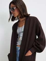 River Island Brown Ribbed Maxi Cardigan - Image 3 of 4