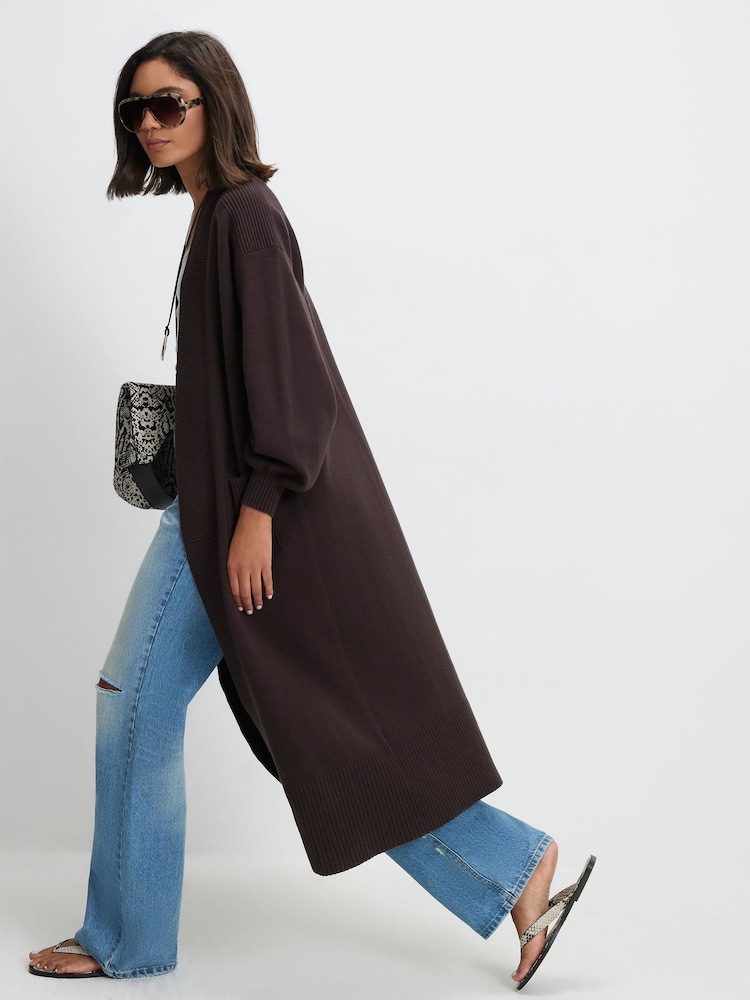 River Island Brown Ribbed Maxi Cardigan - Image 4 of 4 River Island Brown Ribbed Maxi Cardigan - Image 4 of 4