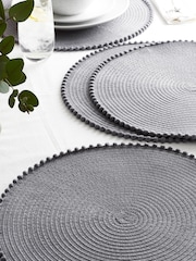Set of 4 Charcoal Grey Pom Pom Placemats - Image 1 of 3