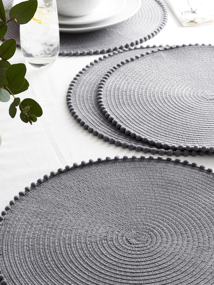 Set of 4 Charcoal Grey Pom Pom Placemats - Image 1 of 3