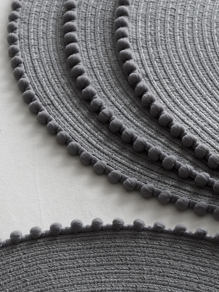 Set of 4 Charcoal Grey Pom Pom Placemats - Image 2 of 3