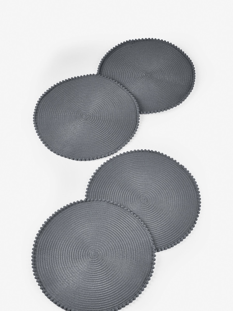 Set of 4 Charcoal Grey Pom Pom Placemats - Image 3 of 3
