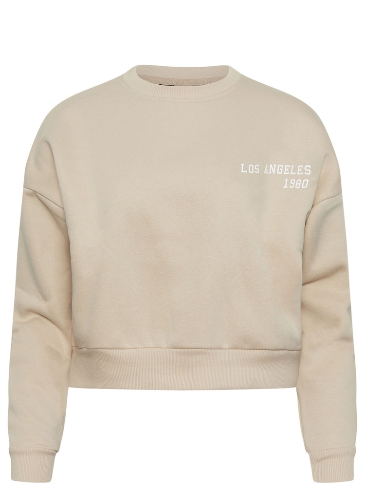 Steinbraun - Pixiegirl Petite California Cropped-Sweatshirt mit Schriftzug - Bild 4 von 4