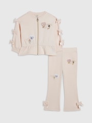 River Island Pink Poetcore Bow Zip Thru Jacket & Joggers Set - Image 1 of 5