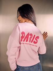 PixieGirl Petite Pink Paris Slogan Cropped Sweatshirt - Image 2 of 7