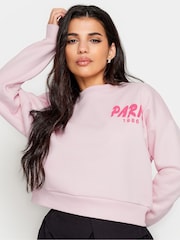PixieGirl Petite Pink Paris Slogan Cropped Sweatshirt - Image 4 of 7