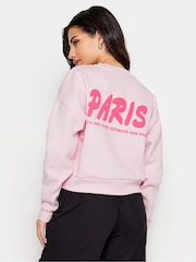 PixieGirl Petite Pink Paris Slogan Cropped Sweatshirt - Image 5 of 7