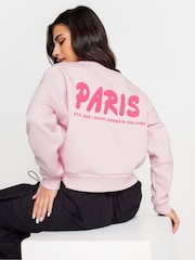 PixieGirl Petite Pink Paris Slogan Cropped Sweatshirt - Image 6 of 7