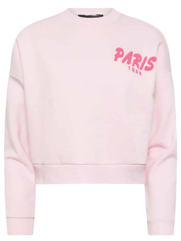 PixieGirl Petite Pink Paris Slogan Cropped Sweatshirt - Image 7 of 7