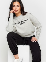 PixieGirl Petite Light Grey California Slogan Cropped Sweatshirt - Image 4 of 5