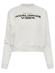 PixieGirl Petite Light Grey California Slogan Cropped Sweatshirt - Image 5 of 5