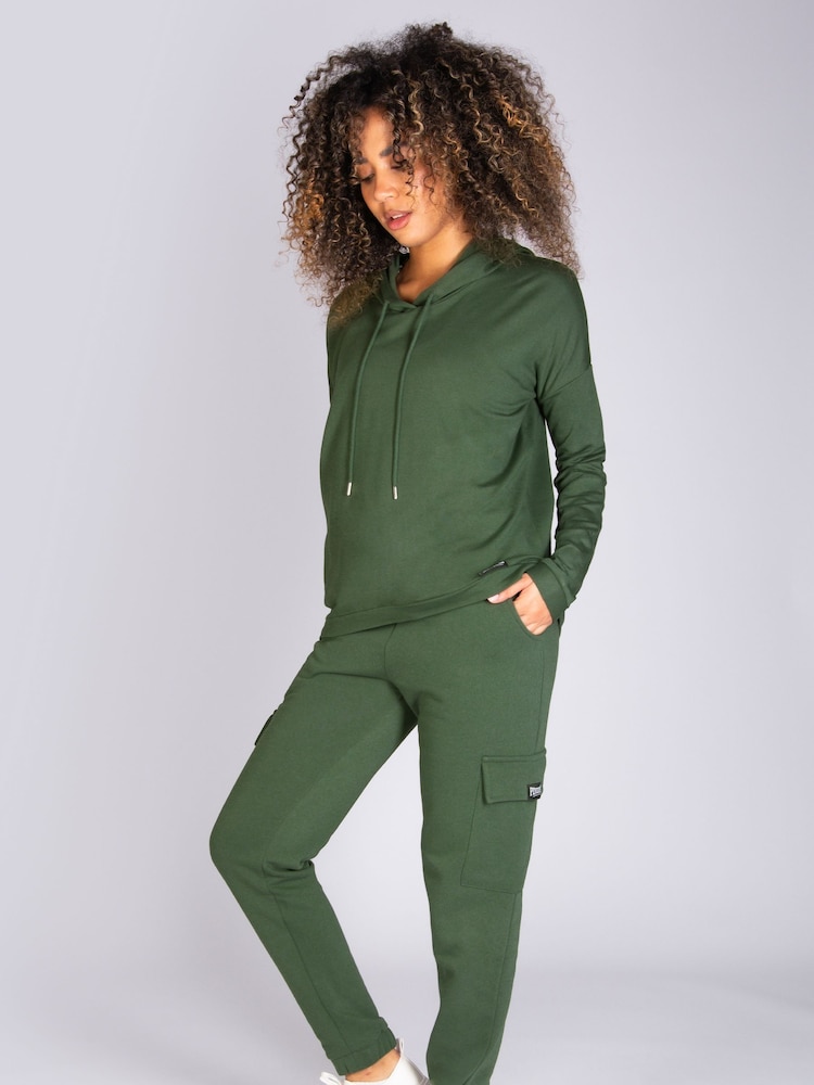 Pineapple Khaki Green Dip Hem Hoodie - Image 3 of 5