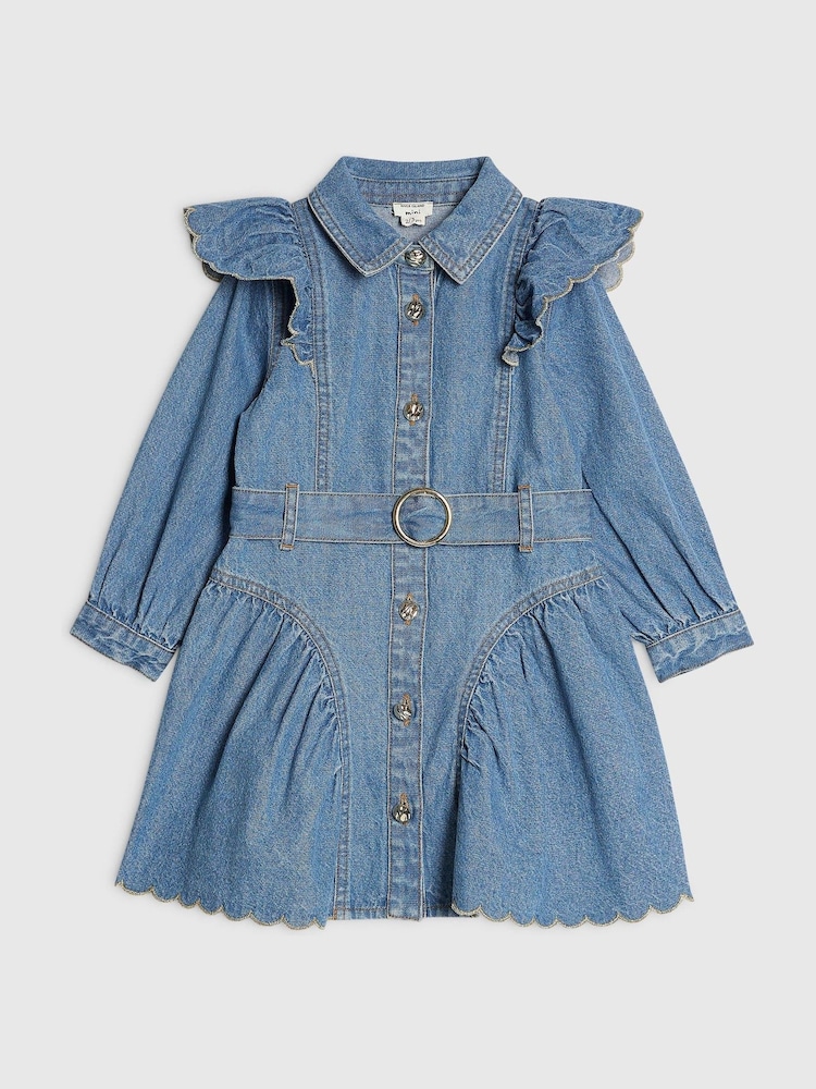 River Island Blue Belted Denim Prom Dress - Image 1 of 4 River Island Blue Belted Denim Prom Dress - Image 1 of 4