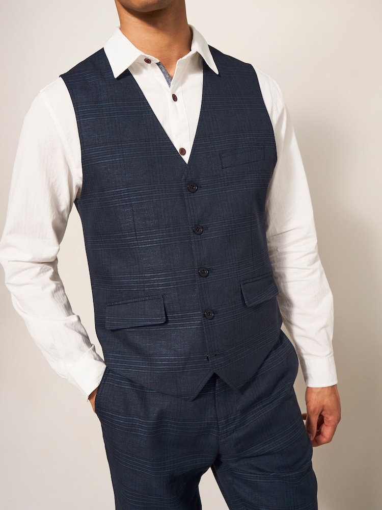 White Stuff Blue Harrison Check Waistcoat - Image 1 of 1