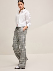 Grey Check Linen Blend Side Stripe Track Trousers - Image 1 of 6