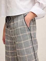 Grey Check Linen Blend Side Stripe Track Trousers - Image 4 of 6