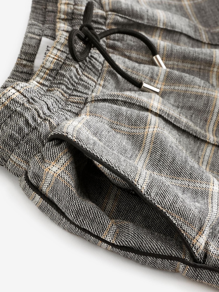 Grey Check Linen Blend Side Stripe Track Trousers - Image 6 of 6