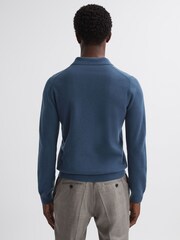 Reiss Petrol Blue Swifts Merino Wool Open Collar Top - Image 4 of 4
