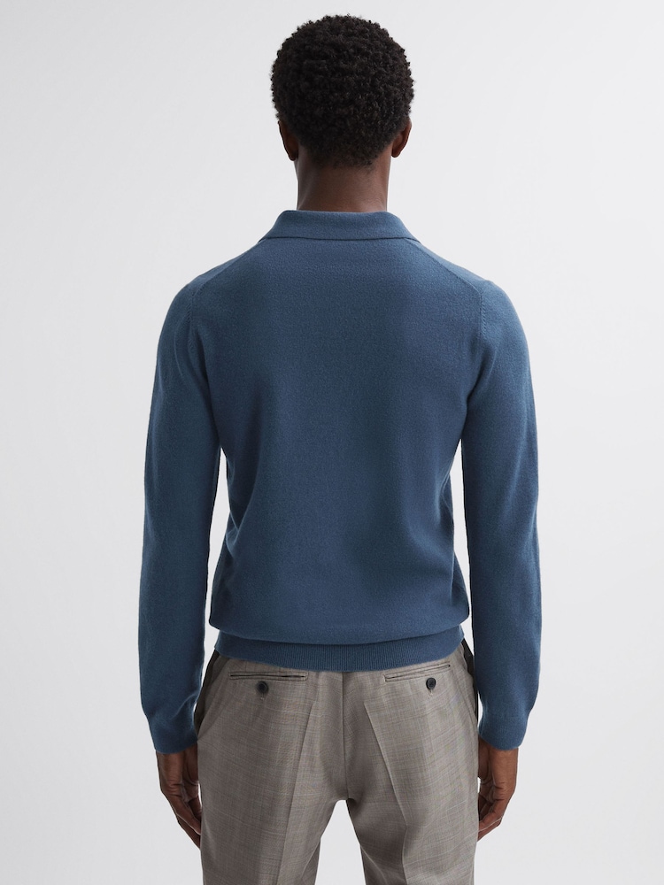 Reiss Petrol Blue Swifts Merino Wool Open Collar Top - Image 4 of 4
