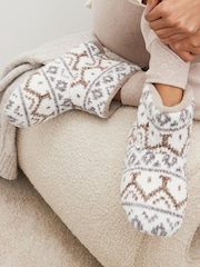 Cream Fairisle Pattern Cosy Slipper Boots - Image 1 of 7