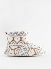 Cream Fairisle Pattern Cosy Slipper Boots - Image 2 of 7
