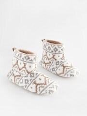 Cream Fairisle Pattern Cosy Slipper Boots - Image 3 of 7