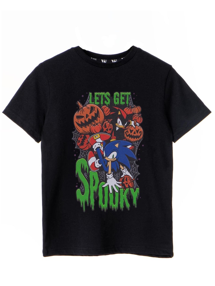 Vanilla Underground Black Sonic the Hedgehog Halloween Let's Get Spooky Short Sleeved T-Shirt - Image 1 of 5