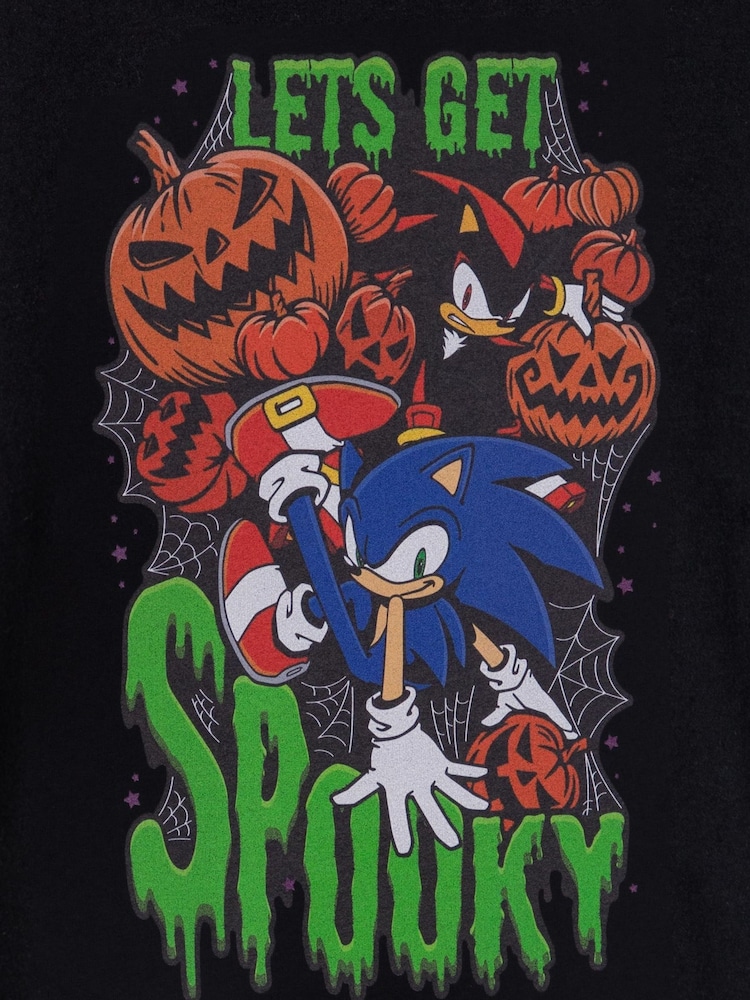 Vanilla Underground Black Sonic the Hedgehog Halloween Let's Get Spooky Short Sleeved T-Shirt - Image 2 of 5