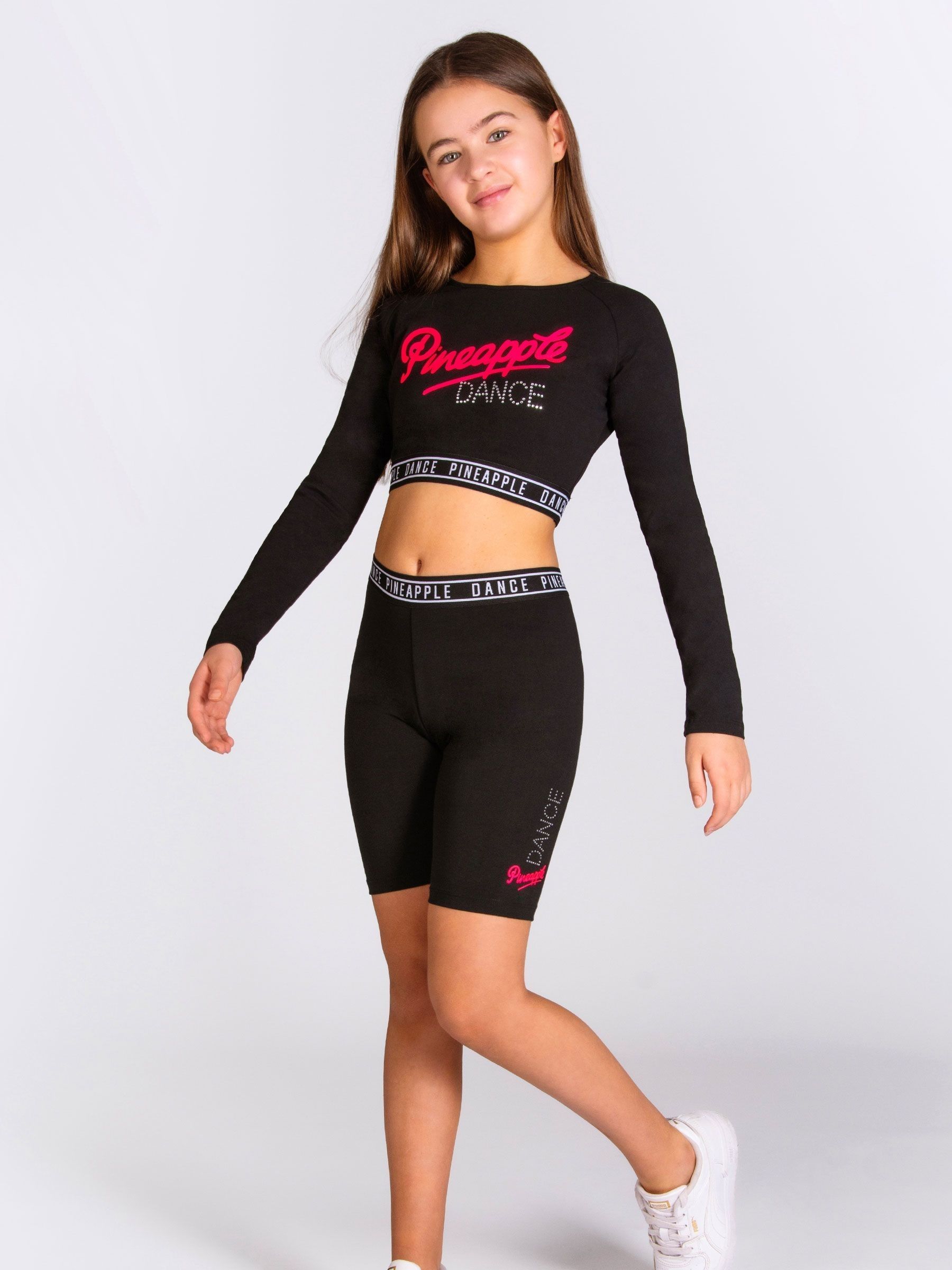 Buy Pineapple Black Dance Girls Long Sleeve Crop Top from Next USA