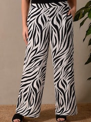 Live Unlimited Curve Mono Zebra Print Wide Leg Black Trousers - Image 2 of 4