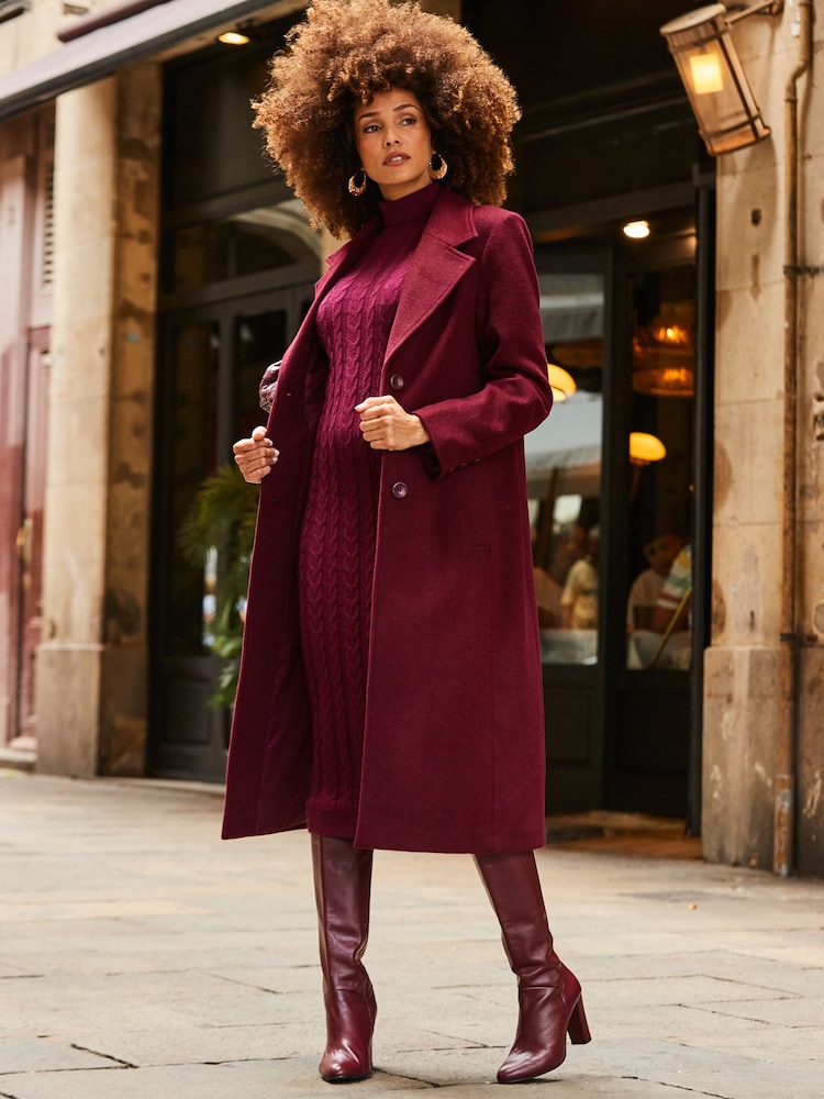 Sosandar Burgundy Red Premium Longline Wool Mix Coat - Image 1 of 5