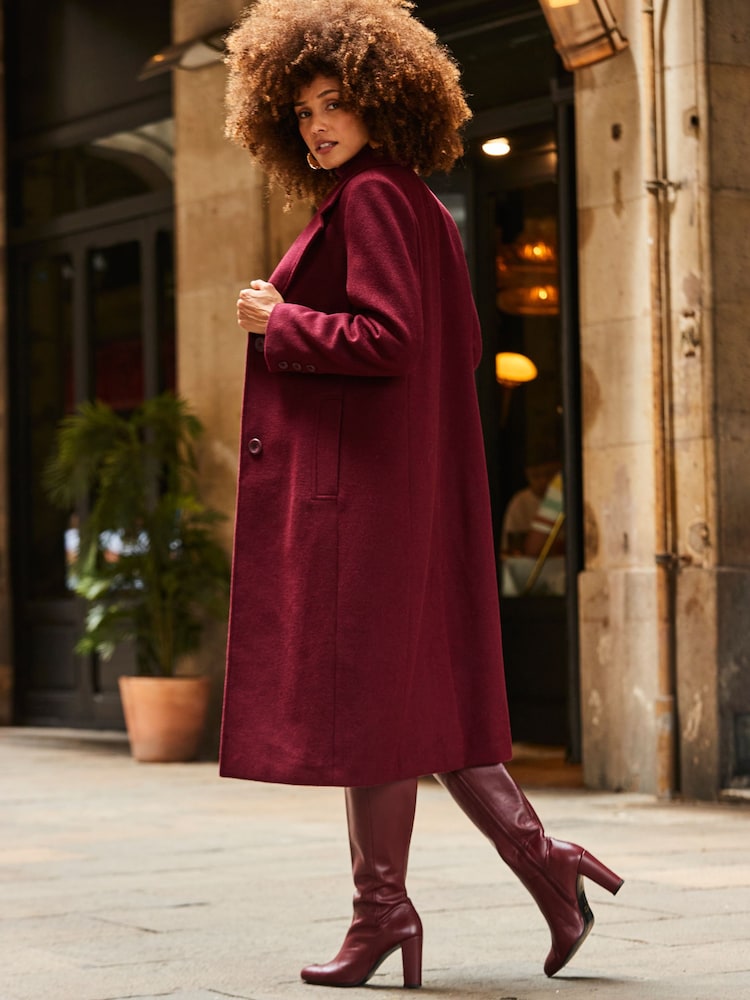 Sosandar Burgundy Red Premium Longline Wool Mix Coat - Image 3 of 5