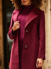 Sosandar Burgundy Red Premium Longline Wool Mix Coat - Image 5 of 5