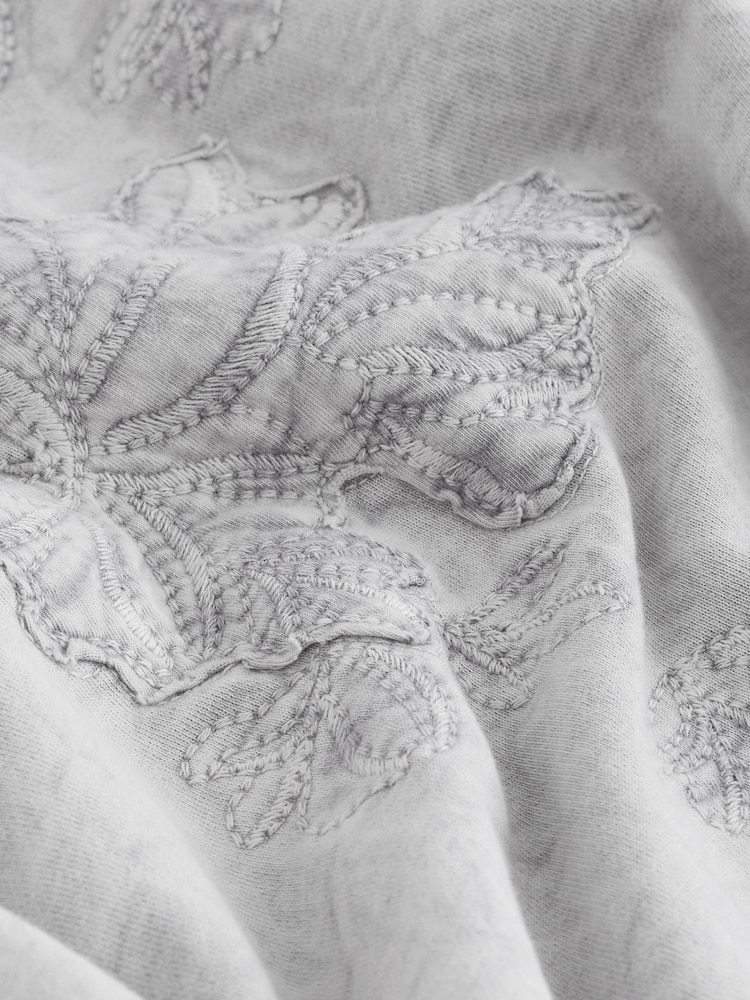 Grey 100% Cotton Washed Applique Floral Crew Neck Sweatshirt - Image 7 of 7