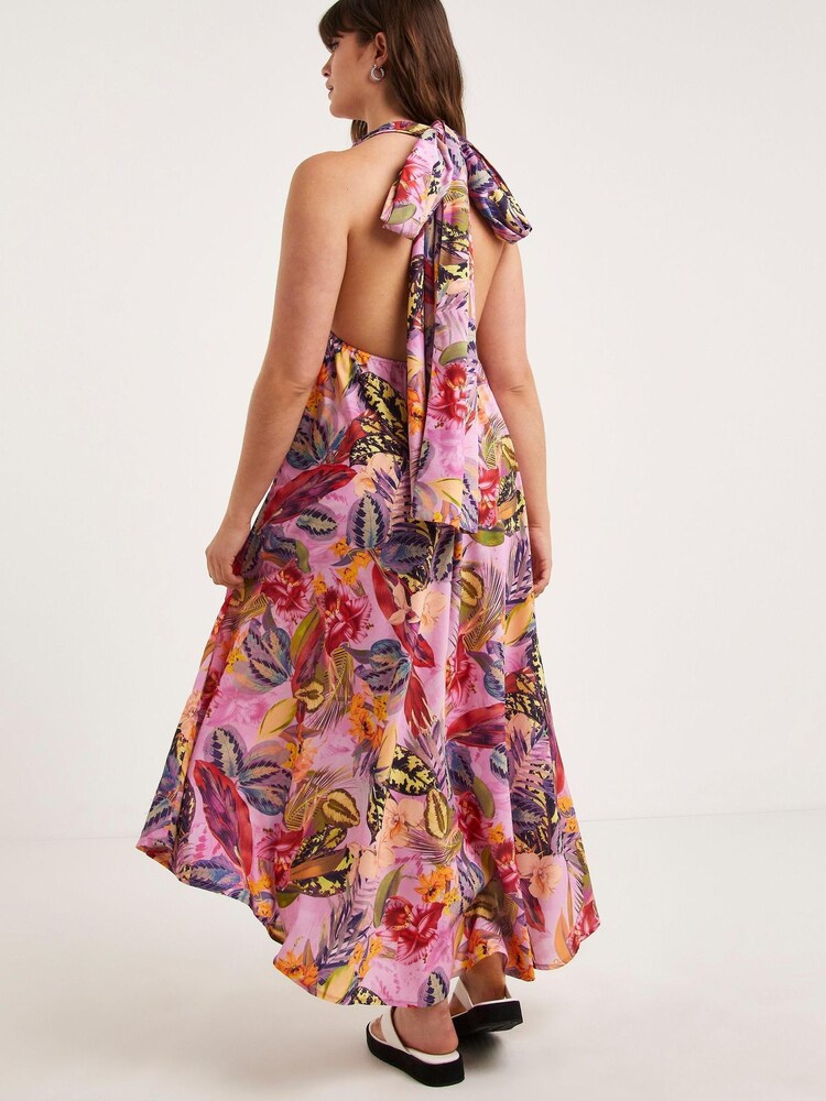 Figleaves Pink Floral Fiji Halterneck Beach Dress - Image 2 of 4 Figleaves Pink Floral Fiji Halterneck Beach Dress - Image 2 of 4